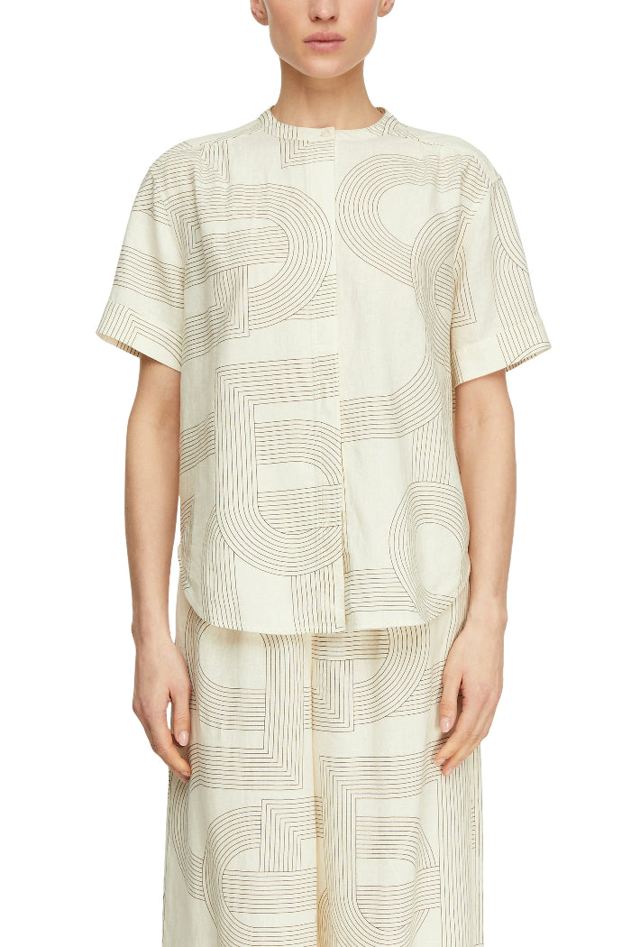 Comma Bluse gemustert weiß/beige, kurzärmlig, Rundhalsausschnitt