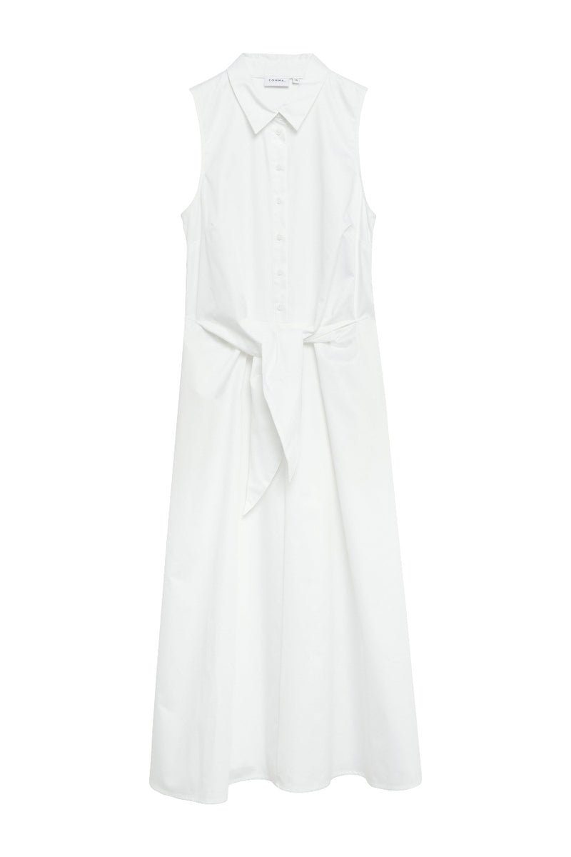 Comma Kleid geknotet weiß, unifarben, ärmellos, Kragen