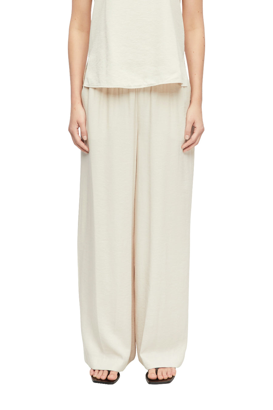 Comma Hose beige, unifarben, Gummibund, weit, weites Bein