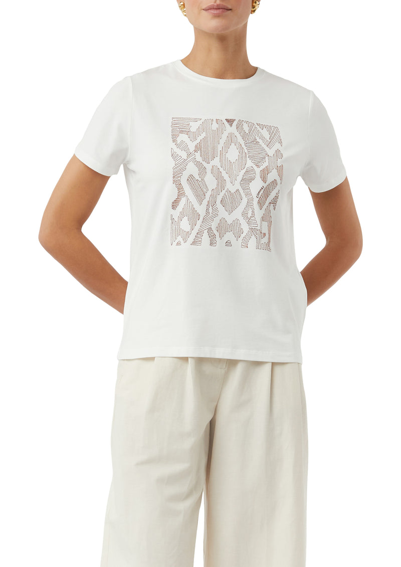 Comma T-Shirt mit Print weiß, Rundhalsausschnitt