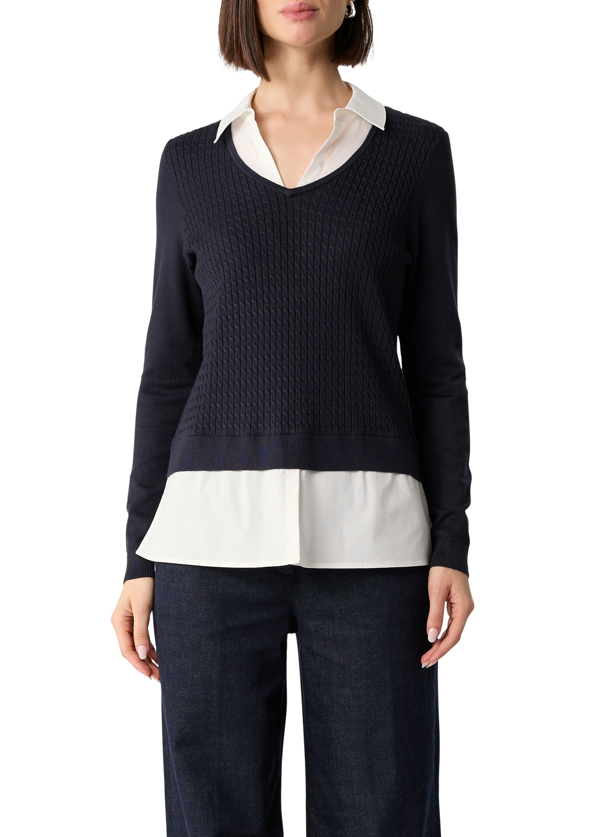 Comma Strickpullover midnight blue, klassisch, langärmlig, strukturiert, dunkelblau