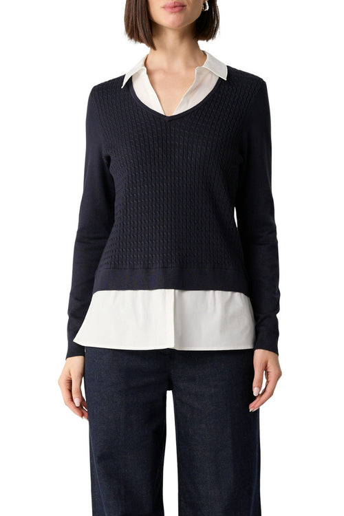 Comma Strickpullover midnight blue, klassisch, langärmlig, strukturiert, dunkelblau