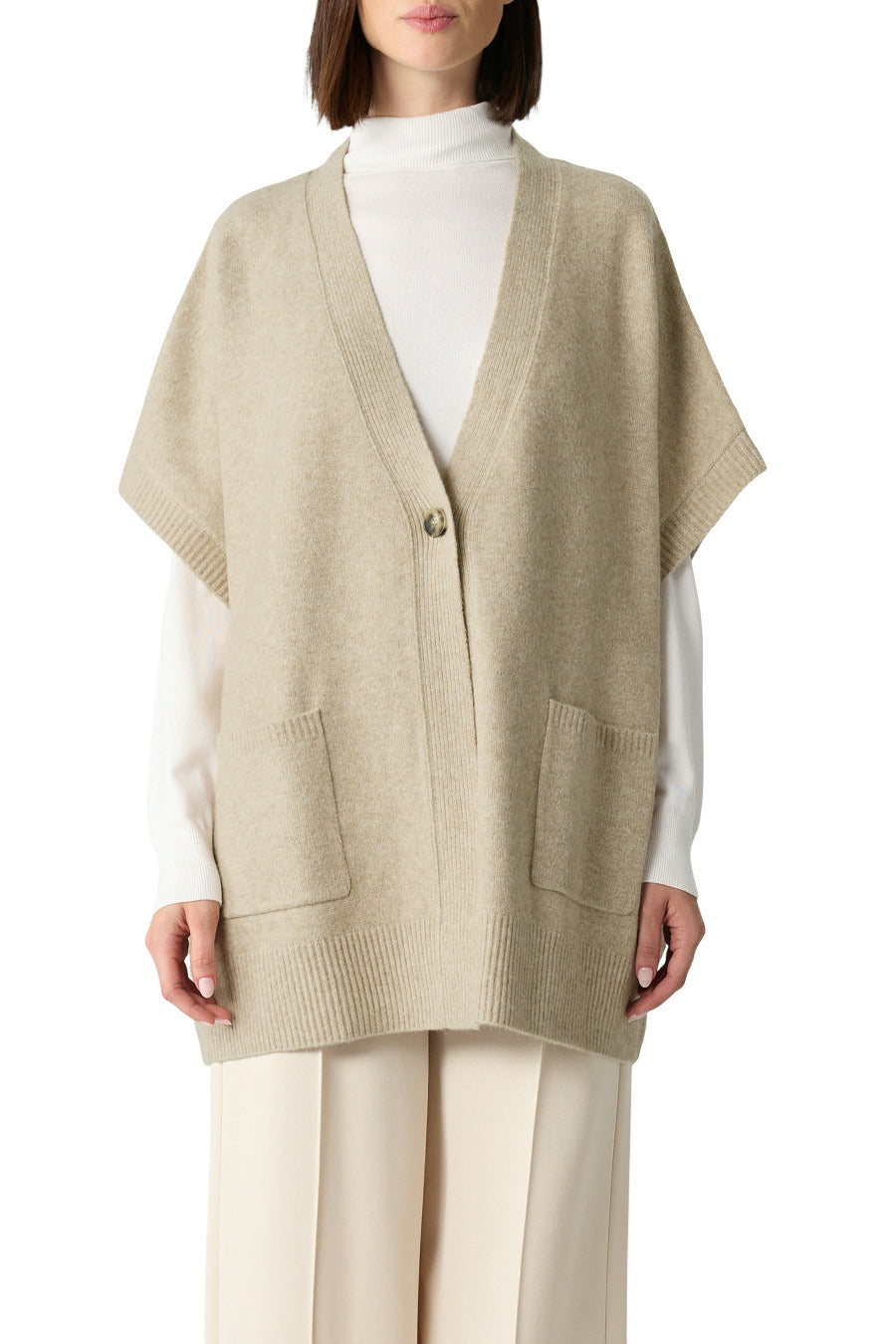 Comma Indoor-Poncho light taupe mélange, Weste, oversized, beige