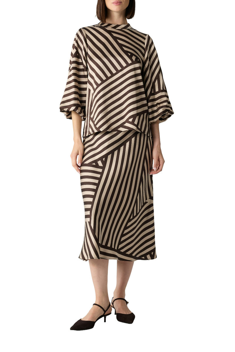 Comma Bluse brown print, gemustert, 3/4 Ärmel, Viskose