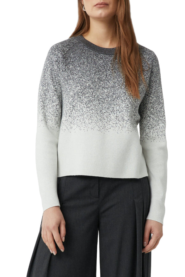 Comma Strickpullover col gradient jacquard winter white, Rundhalsausschnitt, metallisiertes Garn