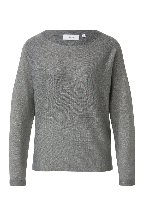 Comma Strickpullover mid grey melange, Rundhalsausschnitt, metallisiertes Garn