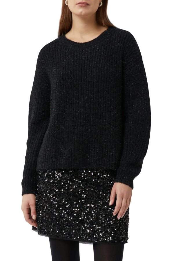 Comma Strickpullover schwarz, metallisiertes Garn, Rundhalsausschnitt