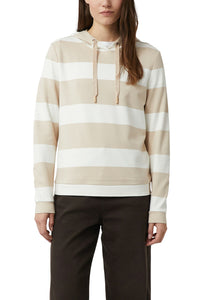 Comma Hoodie gestreift beige/off white, Kapuze, Kordelzug