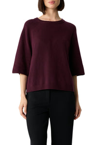Comma Strickpullover, dunkelrot, bordeaux, Rundhalsausschnitt, 3/4 Ärmel