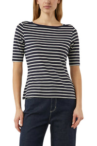 Comma T-Shirt gestreift blau/creme, kurzärmlig, U-Boot-Ausschnitt, Viskose, Elasthan, 1/2 Shirt