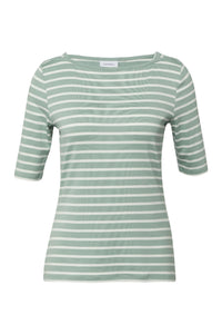 Comma T-Shirt gestreift iceberg/offwhite, mint/weiß, langer Kurzarm, Streifen