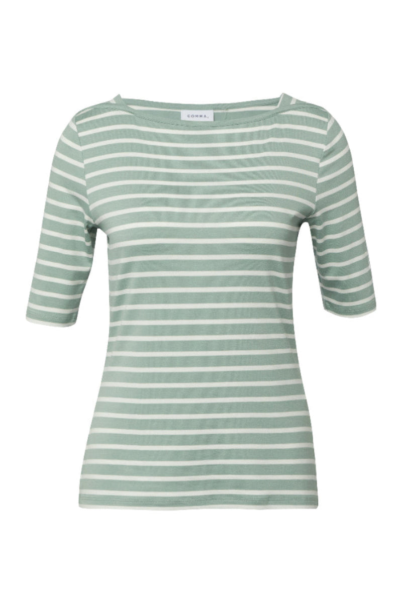 Comma T-Shirt gestreift iceberg/offwhite, mint/weiß, langer Kurzarm, Streifen
