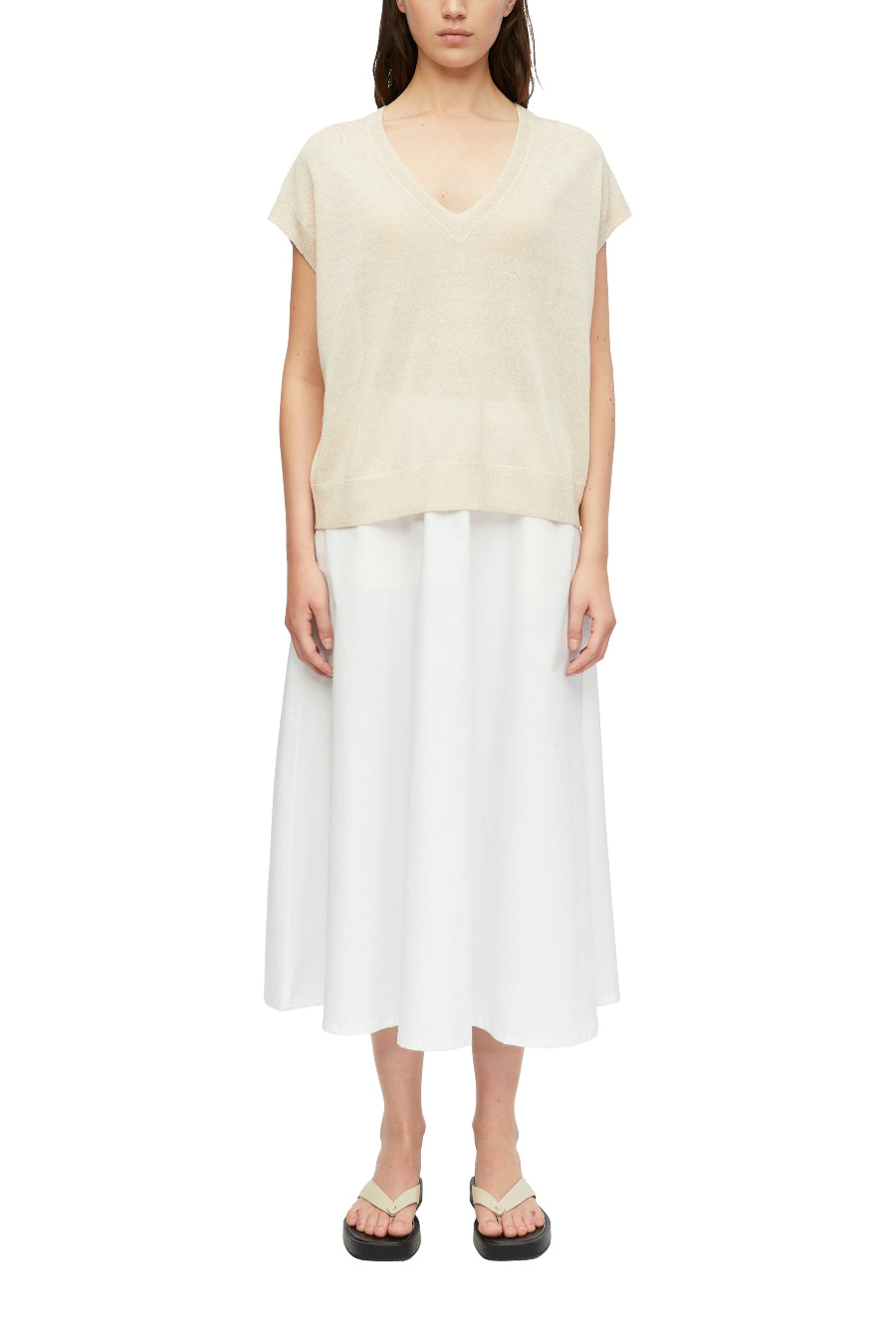 Comma Strickpullover Oversize beige, creme, unifarben, kurzärmlig, V-Ausschnitt