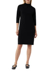 Comma Kleid schwarz, Stehkragen, 3/4 Ärmel, knielang, unifarben