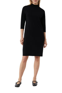 Comma Kleid schwarz, Stehkragen, 3/4 Ärmel, knielang, unifarben