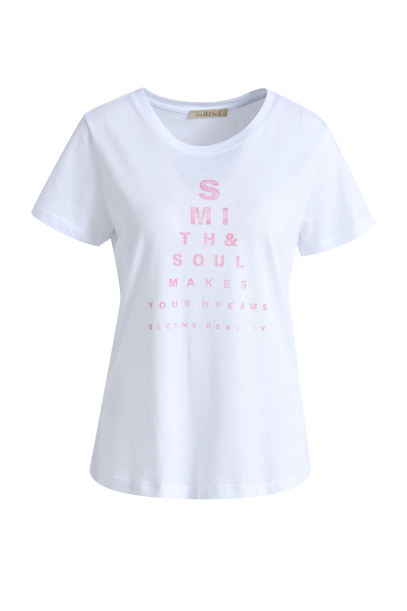 Smith & Soul weißes Kurzarmshirt mit Letterprint, T-Shirt Smith&Soul white print