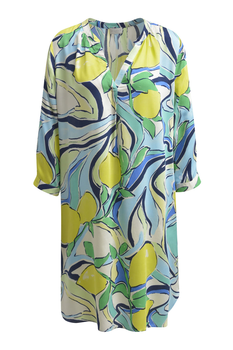Milano Sommerkleid, weit, plissierter Kragen, Kleid, blue curacao print